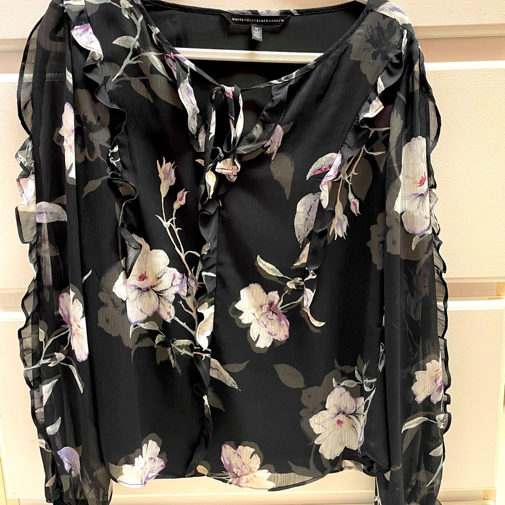 WHBM blouse top black and purple lavender